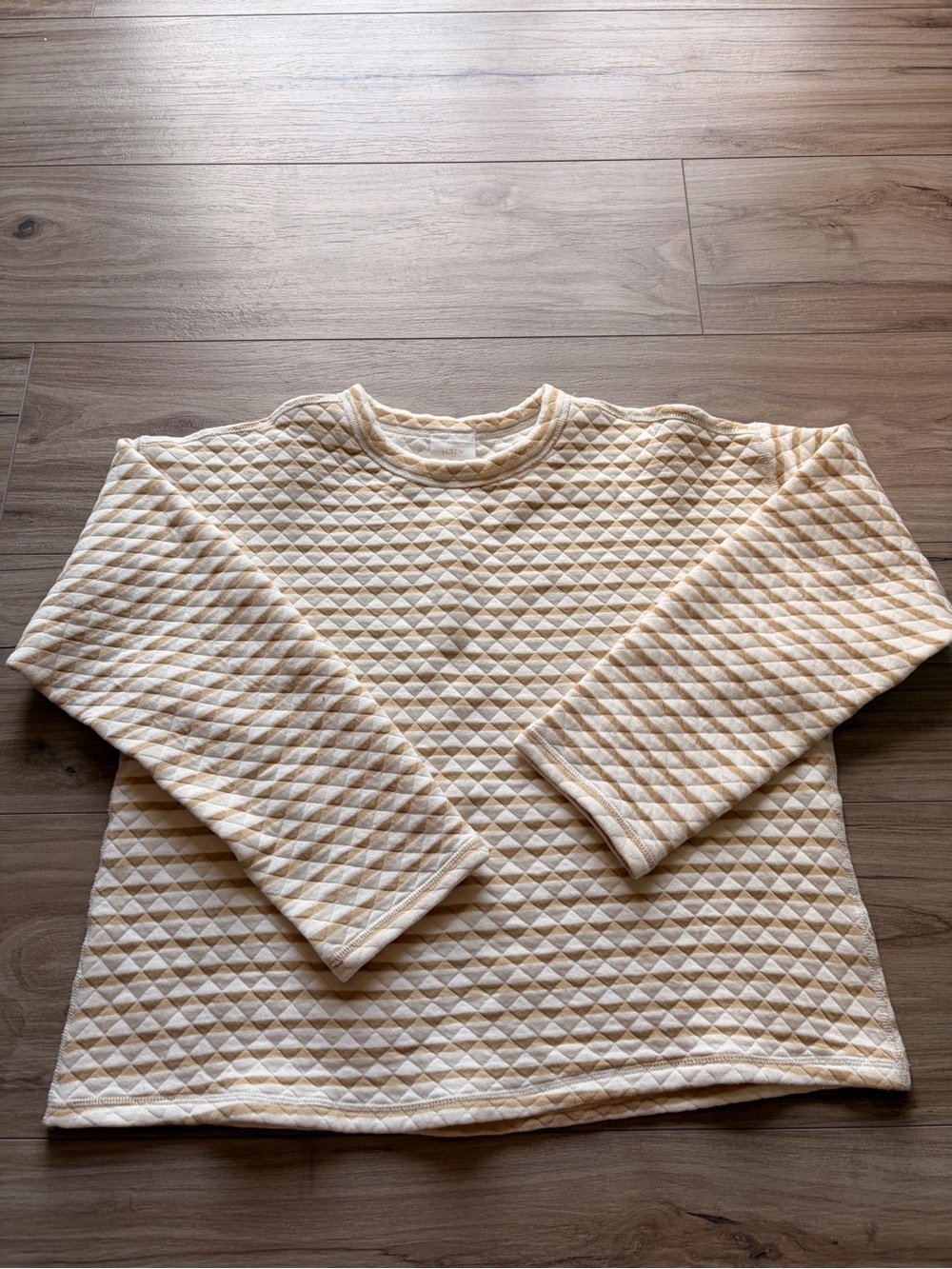 J.Crew Reversible Quilted Striped Sweatshirt Top Beige Cream Small